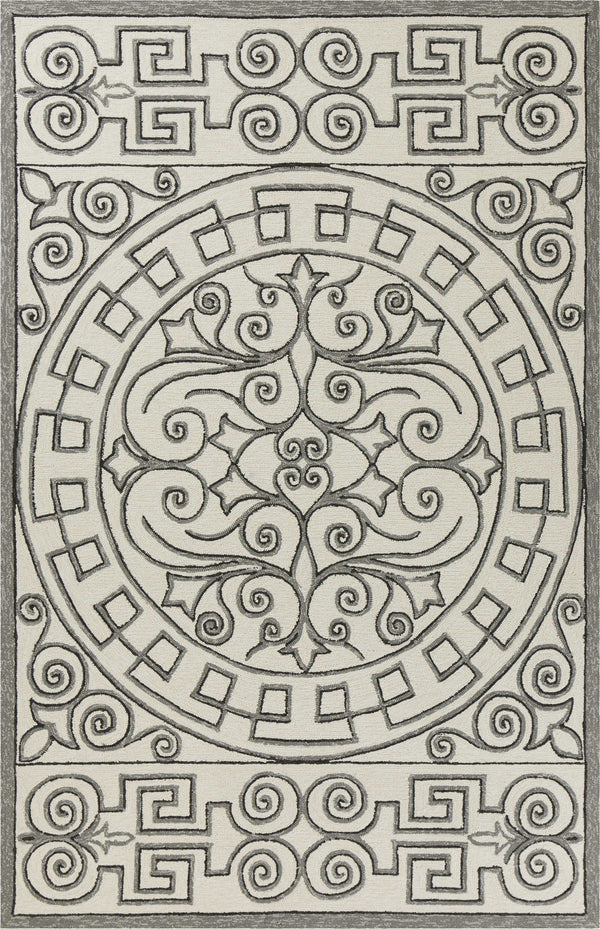 Grey Living Room Rug - 2' x 3' UV-treated Polypropylene Ivory/Grey Area Rug