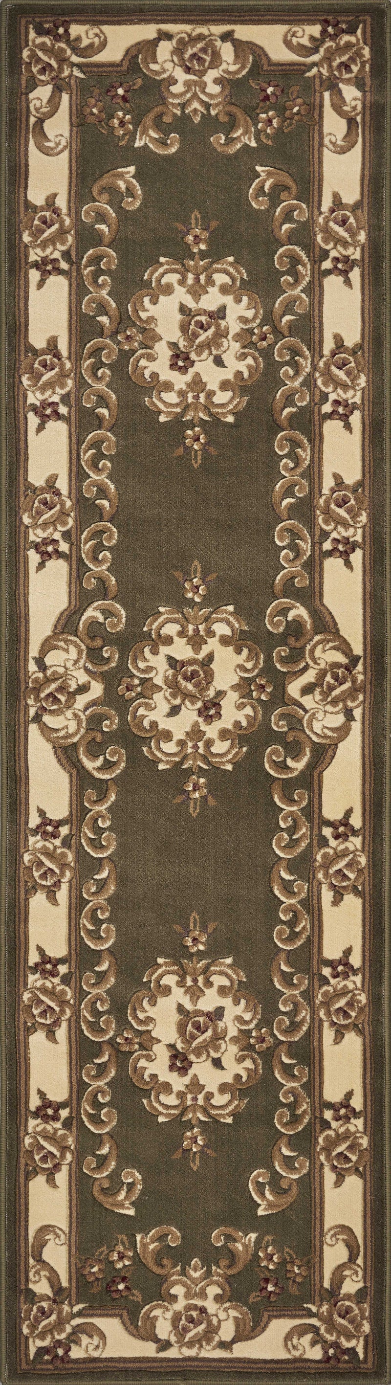 Runner Rugs - 2'2" x 7'11" Runner Polypropylene Green/Ivory Area Rug