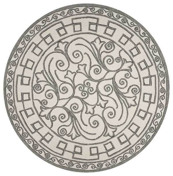 Grey Living Room Rug - 7'6" Round UV-treated Polypropylene Ivory/Grey Area Rug