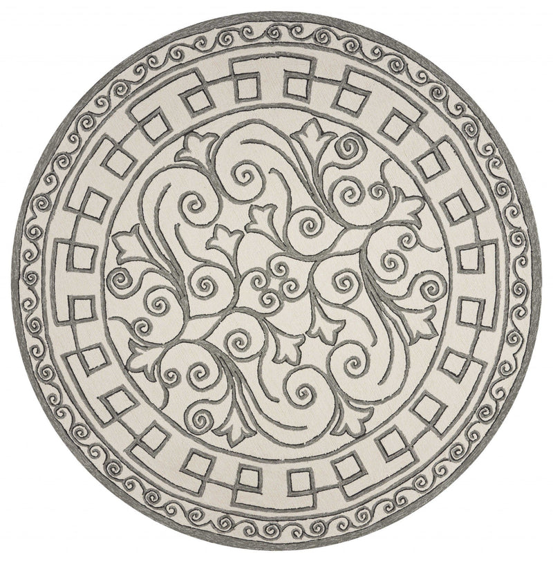 Grey Living Room Rug - 7'6" Round UV-treated Polypropylene Ivory/Grey Area Rug