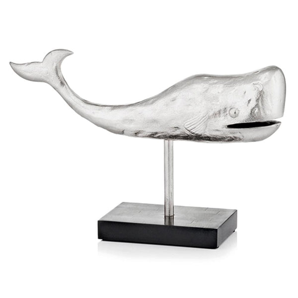 Living Room Decor - 4" x 14.5" x 9.5" Rough Silver - Whale on Stand