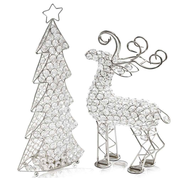 Christmas Decorations - 3.5" x 8" x 16" Silver/Crystal - Christmas Tree