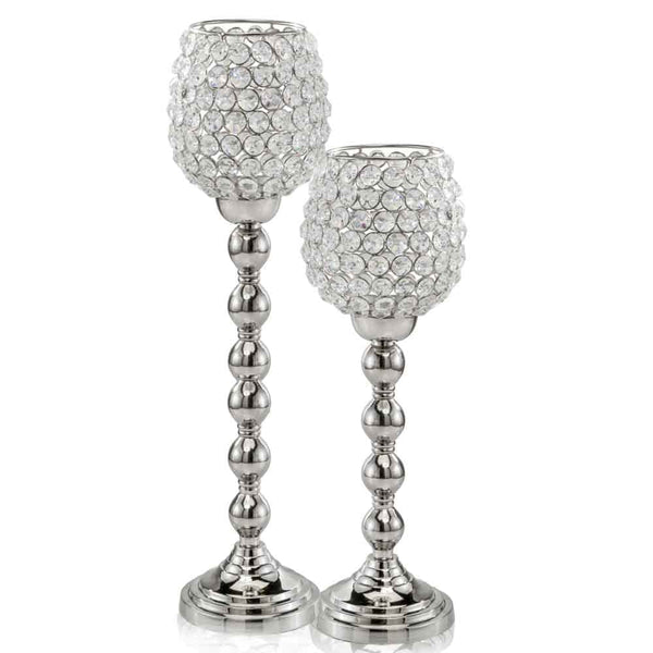 Tall Candle Holders - 5" x 5" x 18" Silver/Crystal - Tall Candleholder