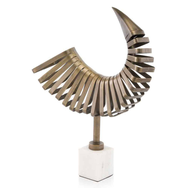 Modern Art Sculptures - 4.5" x 14" x 18" Antique Brass/White, Abstract - Horn Sculpture