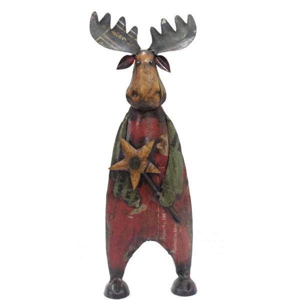 Christmas Decorations - 3" x 5" x 13.5" Red/Green/Yellow,  Reclaimed Iron - Moose