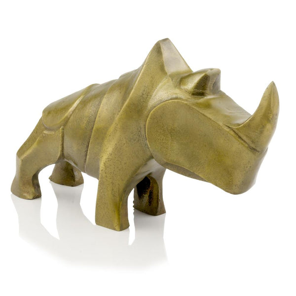 Sculptures For Sale - 3.5" x 13" x 7.5" Antique Gold - Standing Rino Sculpture