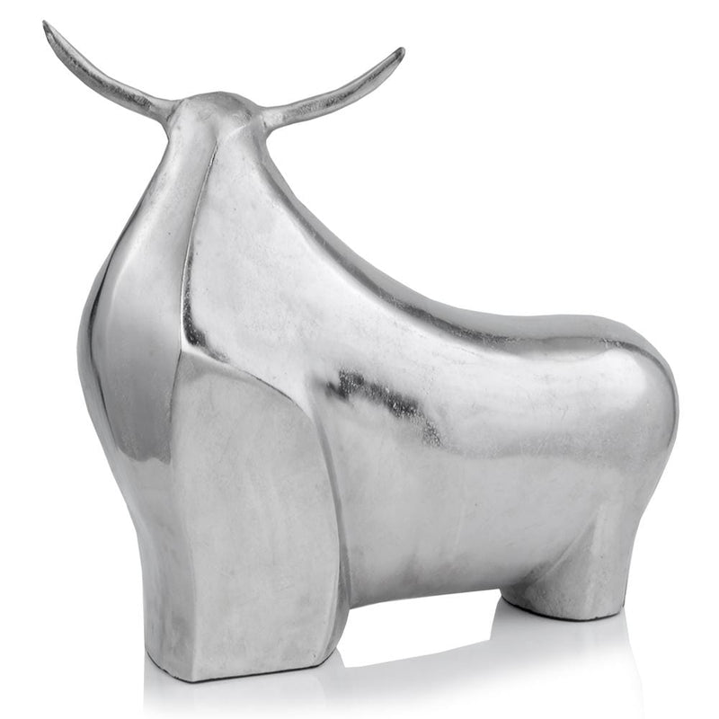 Sculptures For Sale - 7" x 21" x 19.5" Rough Silver, Extra Large Abstract - Bull Sculpture