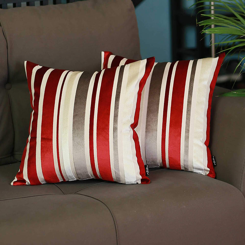 Throw Pillow Covers - 17"x17"Red Velvet Luxurious Throw Decorative Pillow Case Set of 2 pcs Square