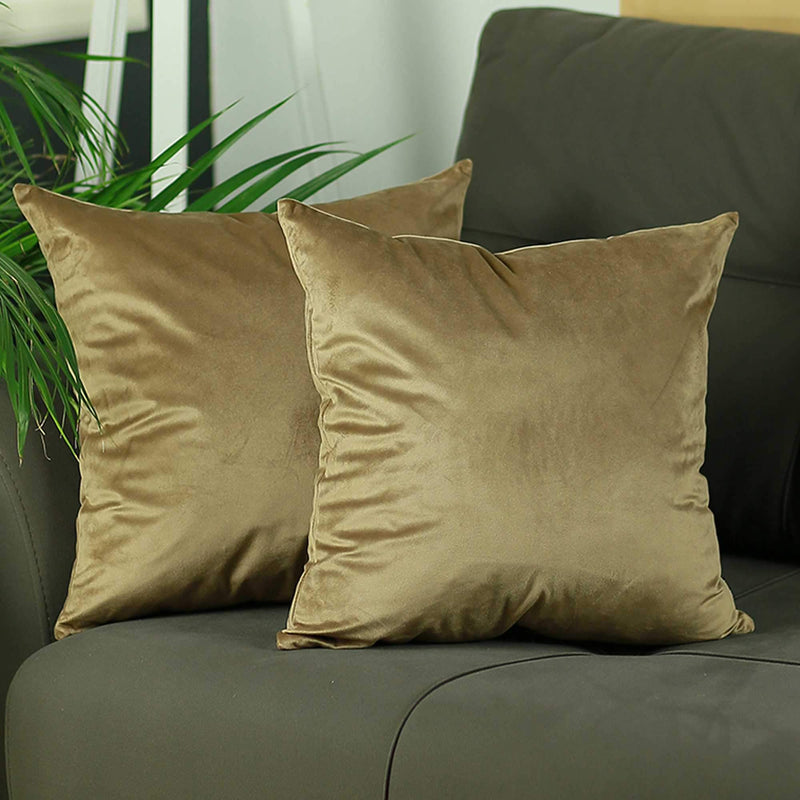 18x18Pillow Covers - 18"x 18" Brown Velvet Tortilla Decorative Throw Pillow Cover 2 Pcs in set