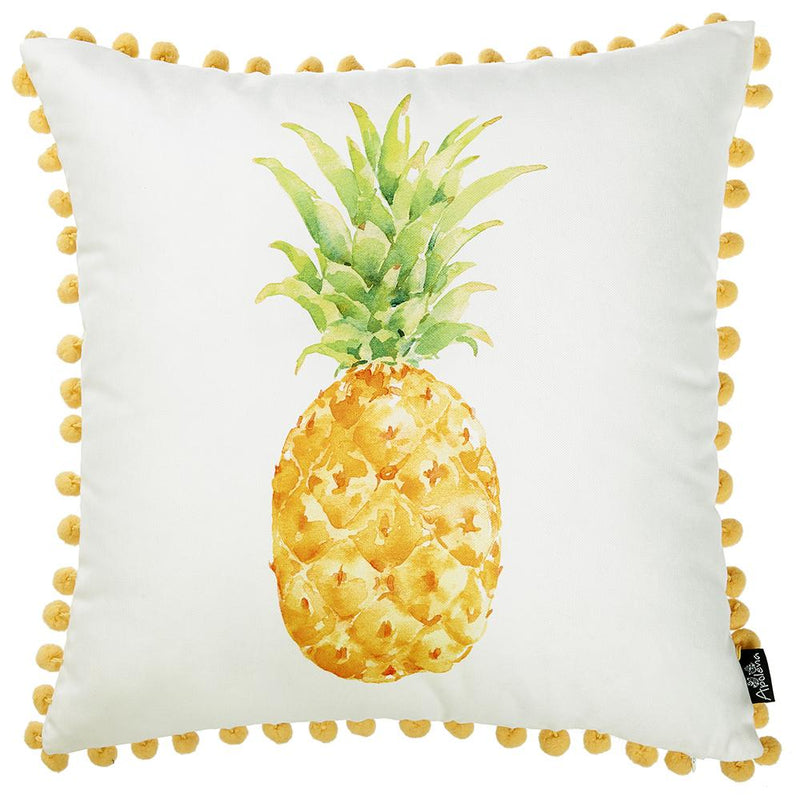 18x18Pillow Covers - 18"x 18" Tropical Pinapple PomPom Decorative Throw Pillow Cover