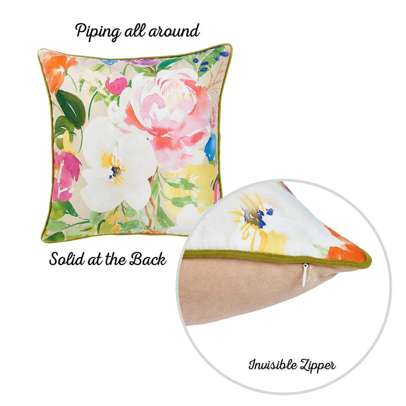 Throw Pillow Covers - 18"x 18" Watercolor Bouquet Printed Decorative Throw Pillow Cover