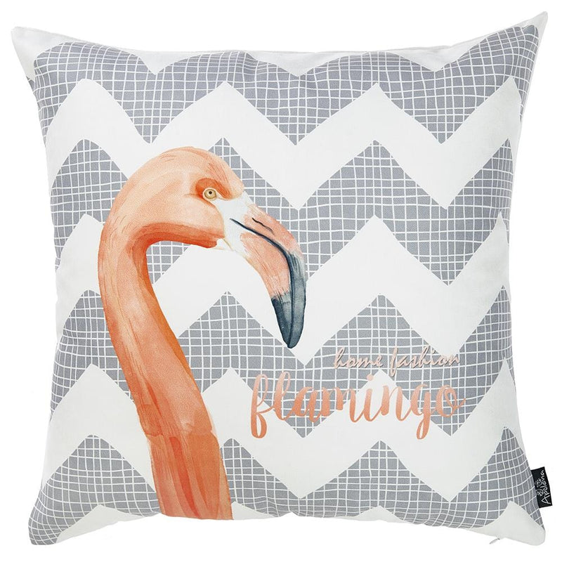 Throw Pillow Covers - 18"x 18" Gray Tropical Flamingo Decorative Throw Pillow Cover