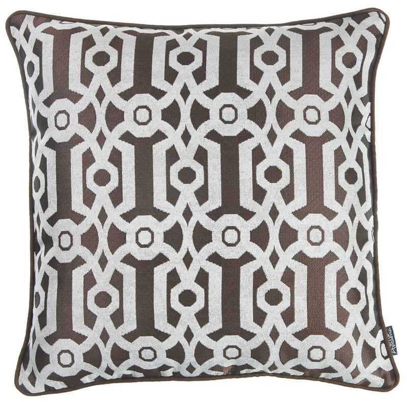 Throw Pillow Covers - 17"x 17" Brown Jacquard Geo Decorative Throw Pillow Cover