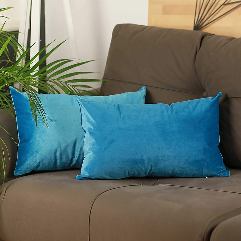 Throw Pillow Covers - 21" x14" Petrol Blue Velvet Decorative Throw Pillow Cover(2 Pcs in set)