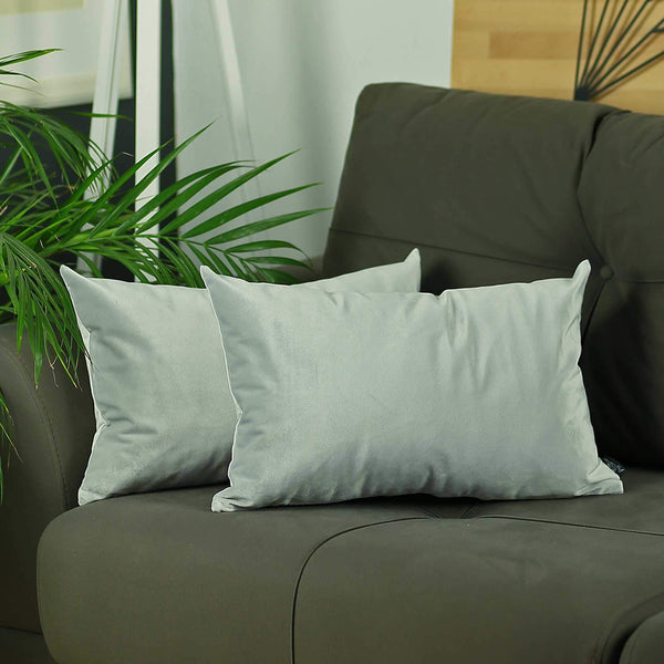 Pillow Covers - 21" x14" Light Grey Velvet Decorative Throw Pillow Cover (2 Pcs in set)