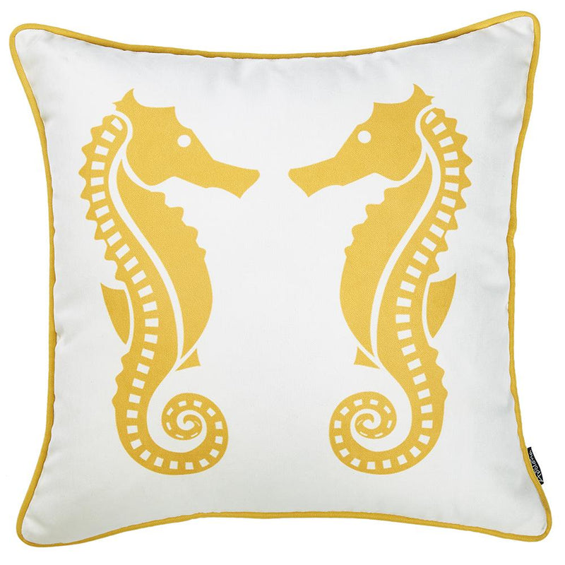 Decorative Pillow Covers - 18"x18" Yellow Nautica Seahorse Decorative Throw Pillow Cover