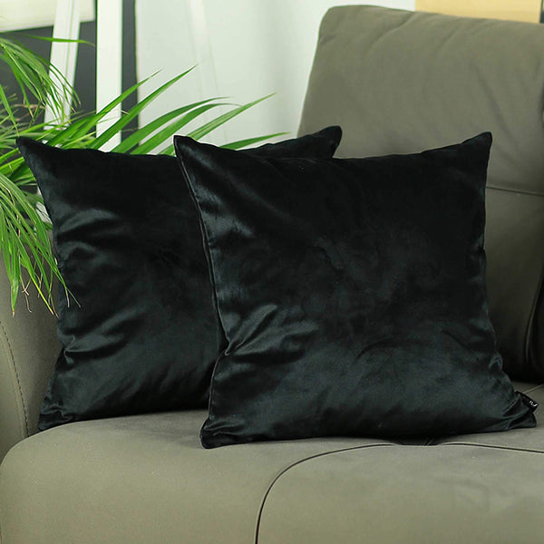 Black Throw Pillows - 18"x 18" Black Velvet Decorative Throw Pillow Cover (2 Pcs in set)