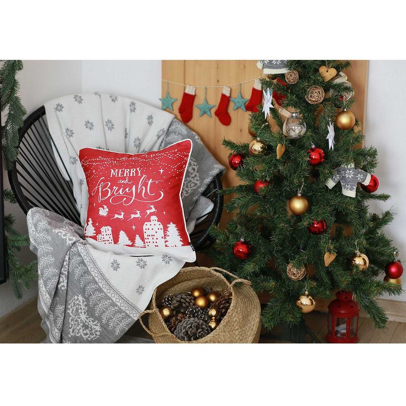 Pillow Covers - 18"x18" Red Printed Christmas Decorative Throw Pillow Cover