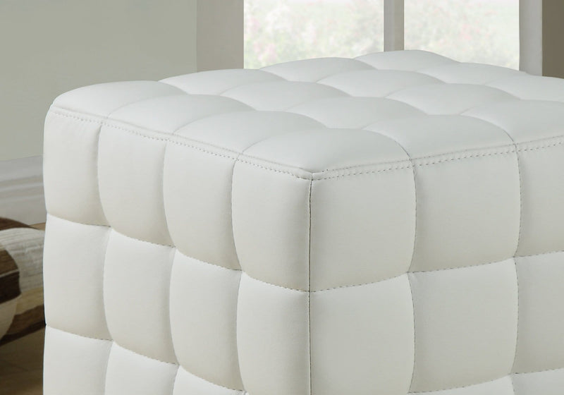 Leather Ottoman - 16'.75" x 16'.75" x 17" White, Leather Look Fabric - Ottoman
