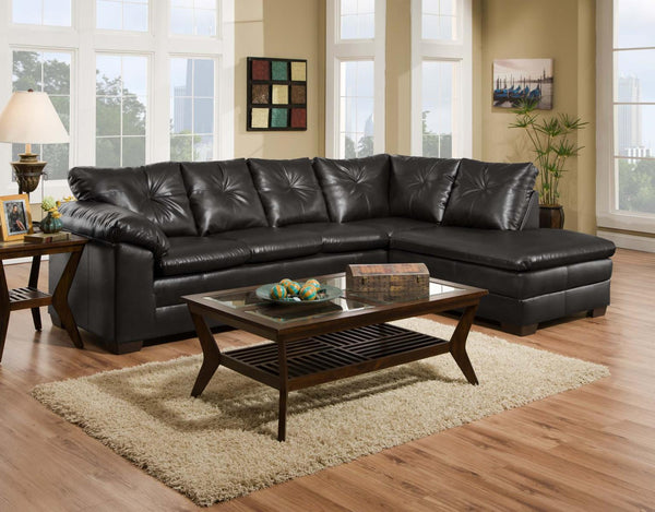 Sectional Sofa - 117" X 82" X 39" Cowboy Black Bonded 83% Polyurethane/17% Bonded Leather 2 pc Sectional