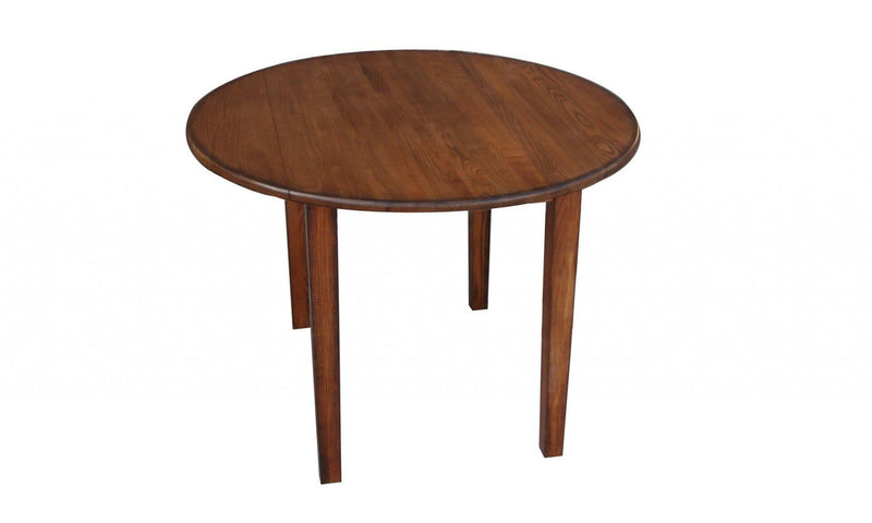 Round Table - 42" X 42" X 30" Burnished Walnut Hardwood Fruitwood Drop Leaf Round Table