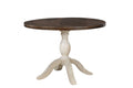 Rustic Table - 42" X 42" X 30" Walnut Antique White Finish Rubberwood Hardwood Round Pedestal Table