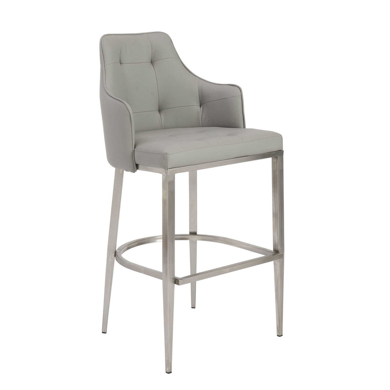 Cheap Bar Stools - 22.05" X 22.84" X 44.1" Gray Leatherette Bar Stool with Brushed Stainless Steel Legs
