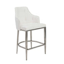 Counter Height Stools - 22.05" X 23.63" X 38.98" White Leatherette Counter Stool with Brushed Stainless Steel Legs
