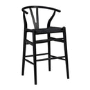 Counter Height Stools - 20.08" X 20.87" X 38.19" Black Solid Beech Wood Counter Stool with Black Rush Seat