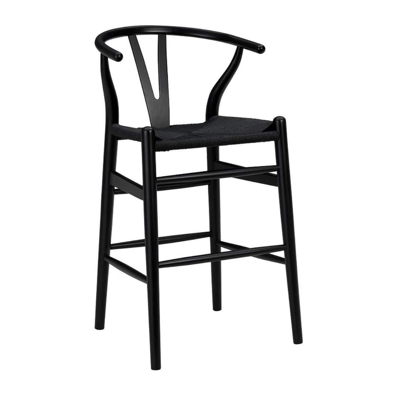 Counter Height Stools - 20.08" X 20.87" X 38.19" Black Solid Beech Wood Counter Stool with Black Rush Seat