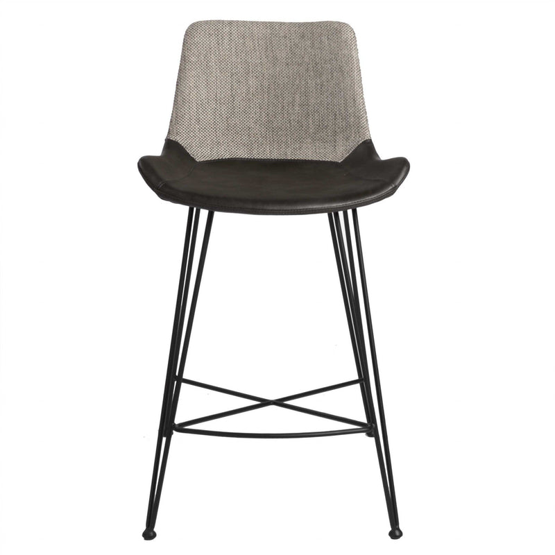 Counter Height Stools - 22.45" X 19.3" X 35.83" Light Gray Leatherette Counter Stool with Matte Black Legs