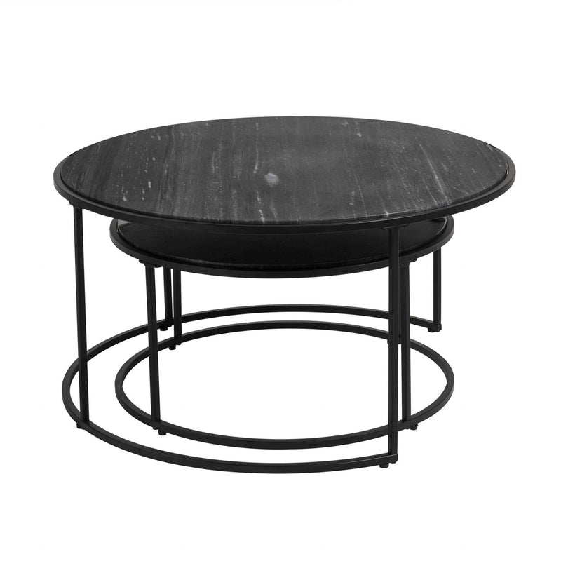 Marble Table - 31.5" X 31.5" X 15.75" Black Marble Nesting Table (Set of 2)