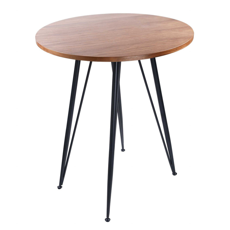 Bar Table - 35.44" X 35.44" X 41.15" American Walnut Veneer over MDF Round Bar Table with Black Powder Coated Steel Legs