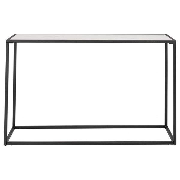 Rustic Console Table - 48.67" X 13.23" X 29.53" White Ceramic  Glass Console Table with Black Powder Coated Steel Base