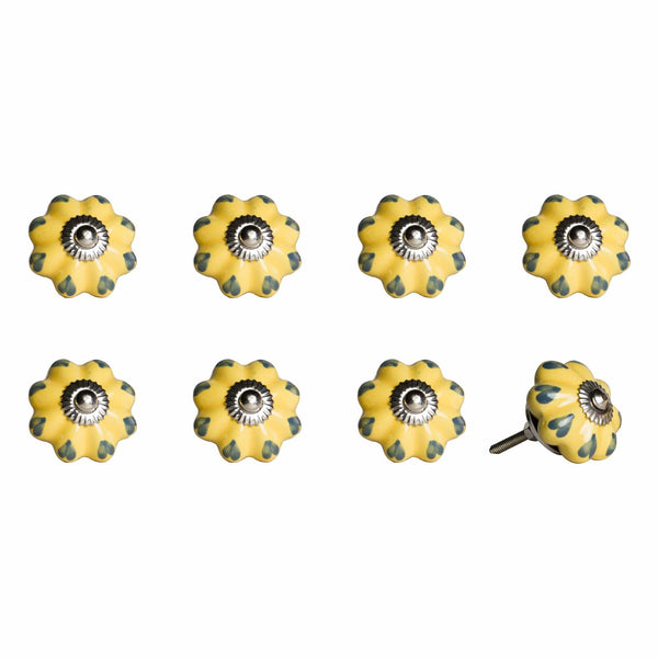Drawer Knobs - 1.5" x 1.5" x 1.5" Ceramic/Metal Yellow Green 8 Pack Knob