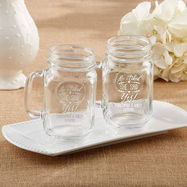 36-Personalized 16 oz. Mason Jar Mugs - He Asked, She Said Yes-Favor Boxes & Containers-JadeMoghul Inc.