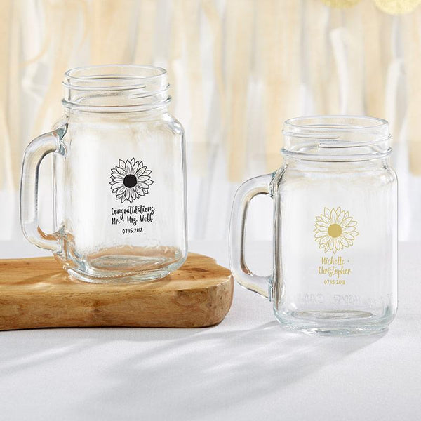 36-Personalized 16 oz. Mason Jar Mugs - Sunflower-Favor Boxes & Containers-JadeMoghul Inc.