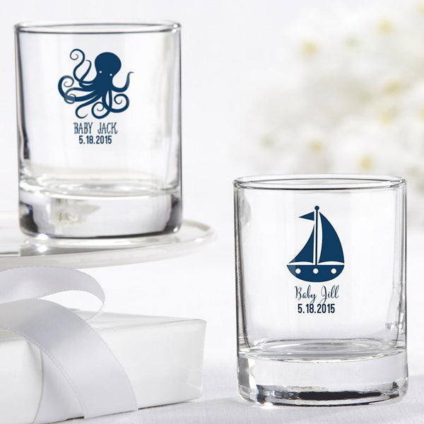 36-Personalized Shot Glasses/Votive Holders - Kate's Nautical Baby Shower Collection-Bridal Shower Decorations-JadeMoghul Inc.