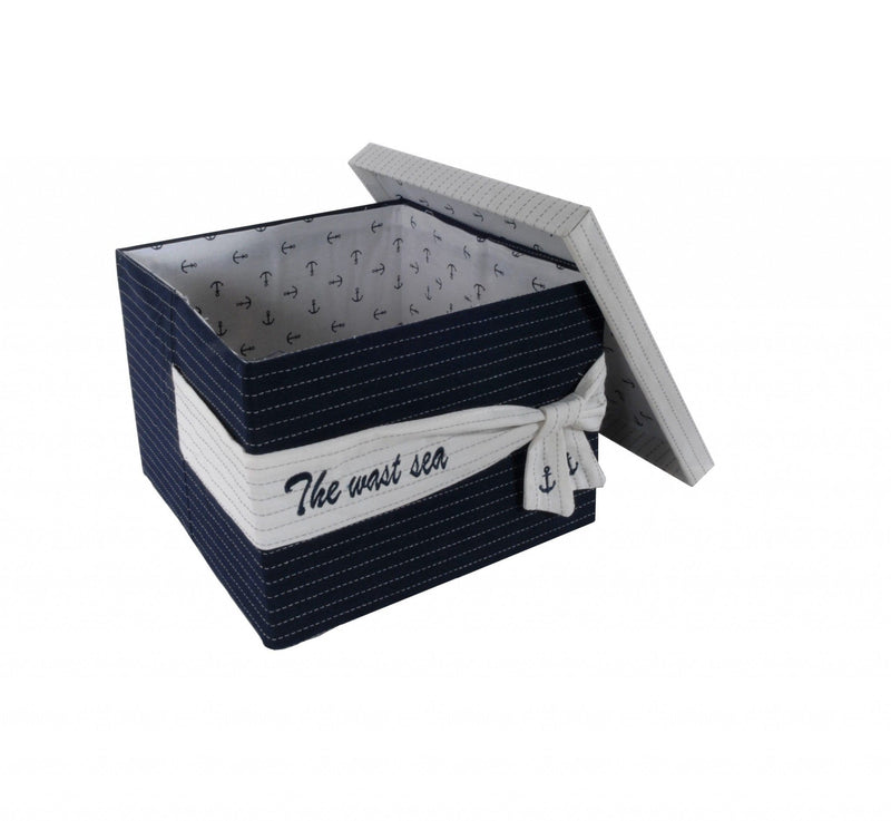 Decorative Boxes - 11.5" x 12" x 8.5" White, Blue, Fabric -Boxes With Cover Set of 3