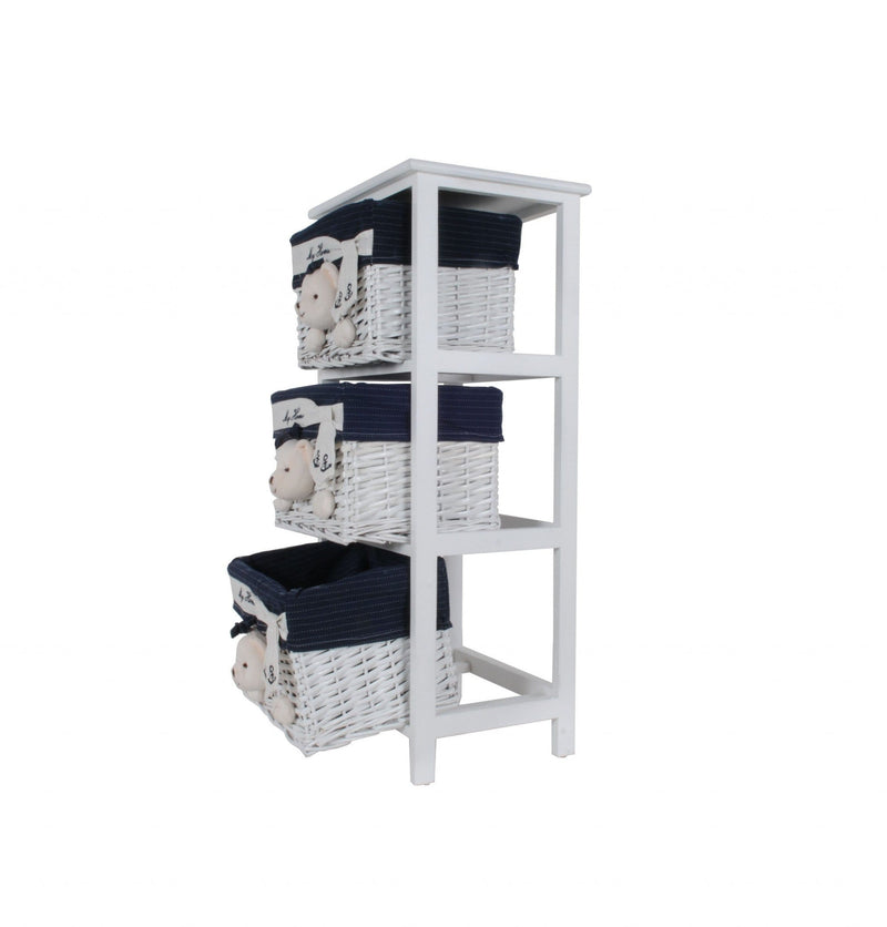 Rustic Furniture - 12.5" x 16" x 35.5" White, Blue - Portable 3 Drawers
