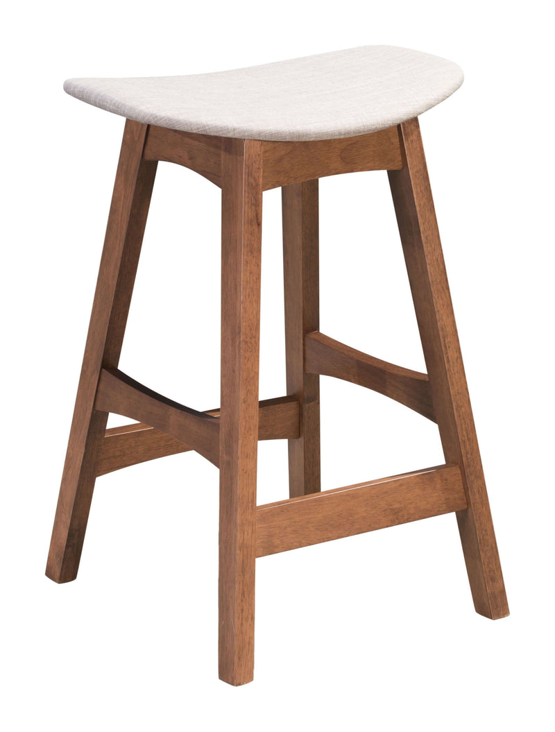 Counter Height Stools - 18.7" x 15.9" x 26" Gray & Walnut, Poly Blend, Rubberwood, Counter Stool - Set of 2