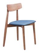 Dining Room Chairs - 18.7" x 18.3" x 30.3" Walnut & Ink Blue, Poly Linen, Wood Veneer,Dining Chair - Set of 2