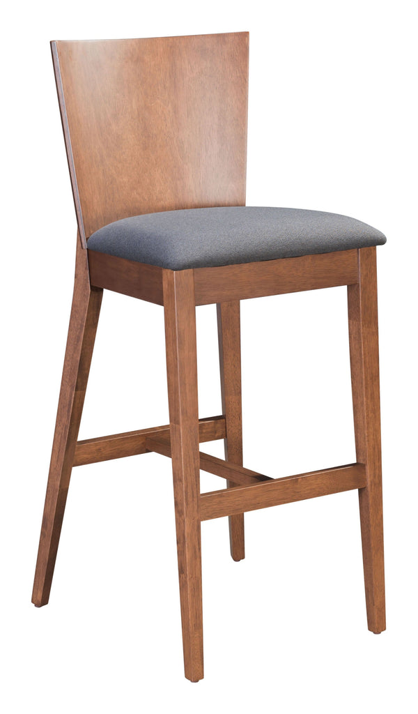 Wooden Bar Stools - 14" x 19.3" x 45.1" Walnut & Dark Gray, Poly Linen, MDF, Rubber Wood, Bar Chair