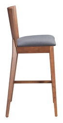 Wooden Bar Stools - 14" x 19.3" x 45.1" Walnut & Dark Gray, Poly Linen, MDF, Rubber Wood, Bar Chair