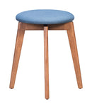 Counter Stools - 14.4" x 14.4" x 19.3" Walnut & Ink Blue, Poly Linen, MDF, Rubber Wood, Stool - Set of 2