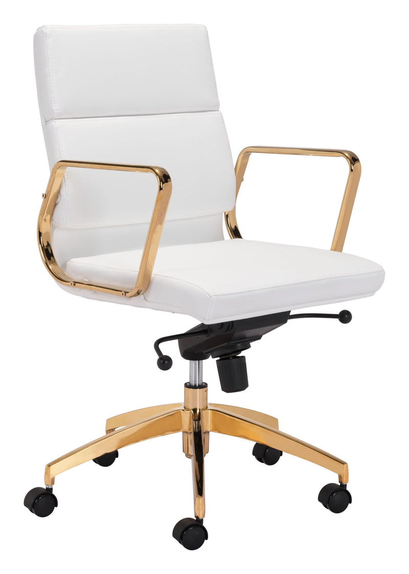 Best Office Chair - 24" x 24" x 37.4" White & Gold, Leatherette, Brass-plated Steel, Low Back Office Chair