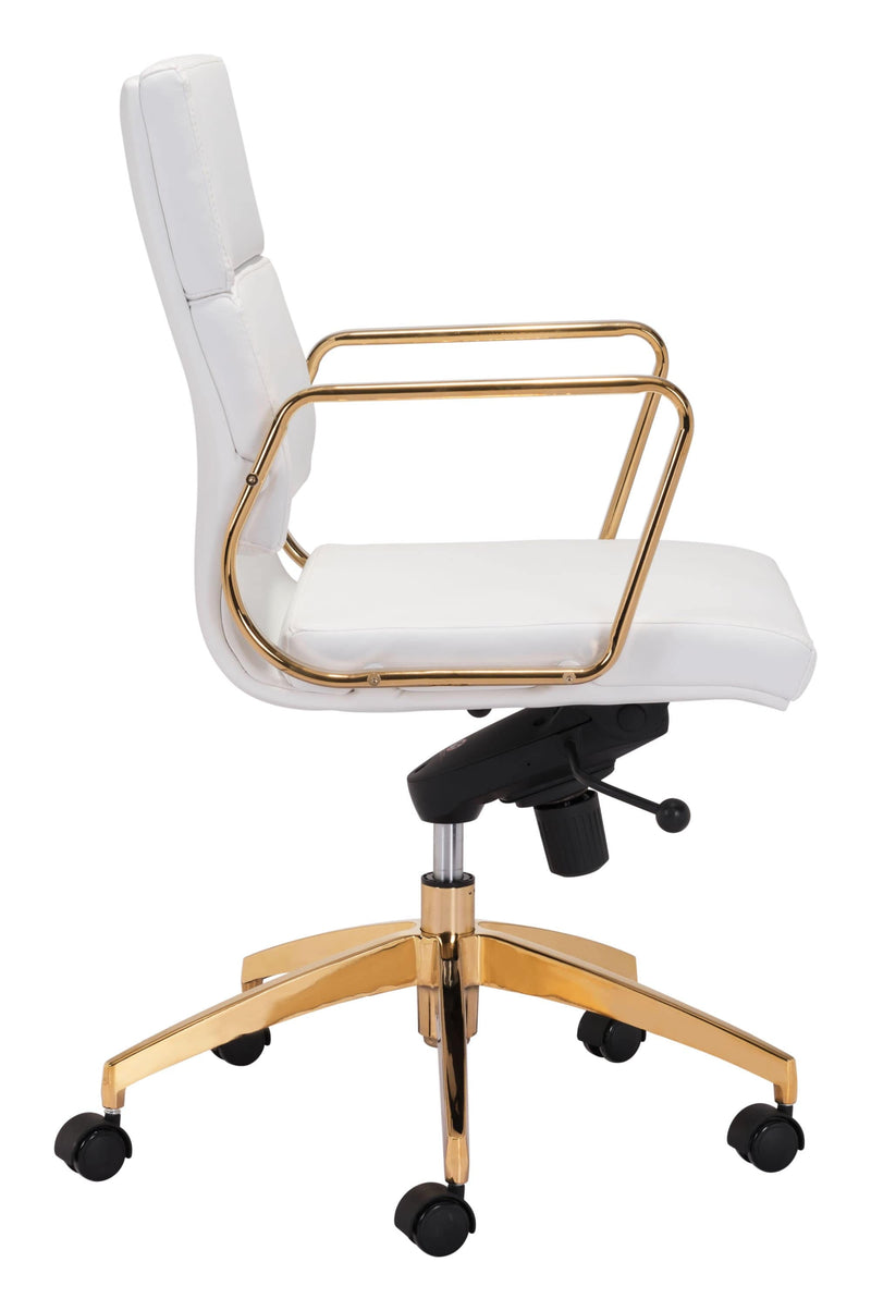 Best Office Chair - 24" x 24" x 37.4" White & Gold, Leatherette, Brass-plated Steel, Low Back Office Chair