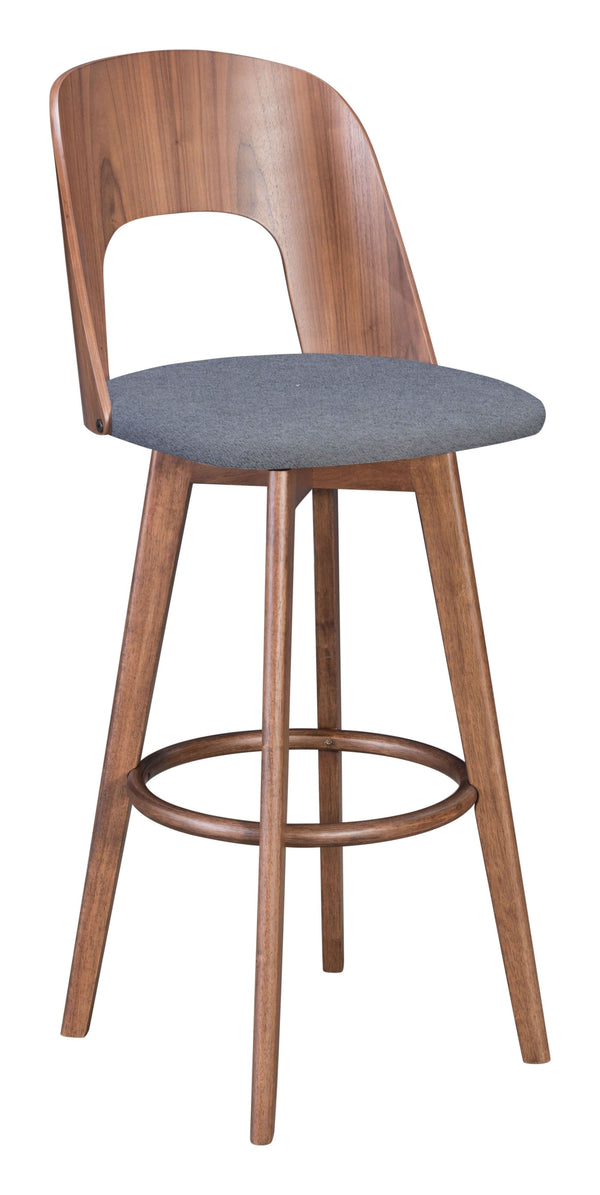 Cheap Bar Stools - 18.1" x 21.1" x 44.9" Walnut & Dark Gray, Poly Blend, Wood Veneer, Barstool - Set of 2