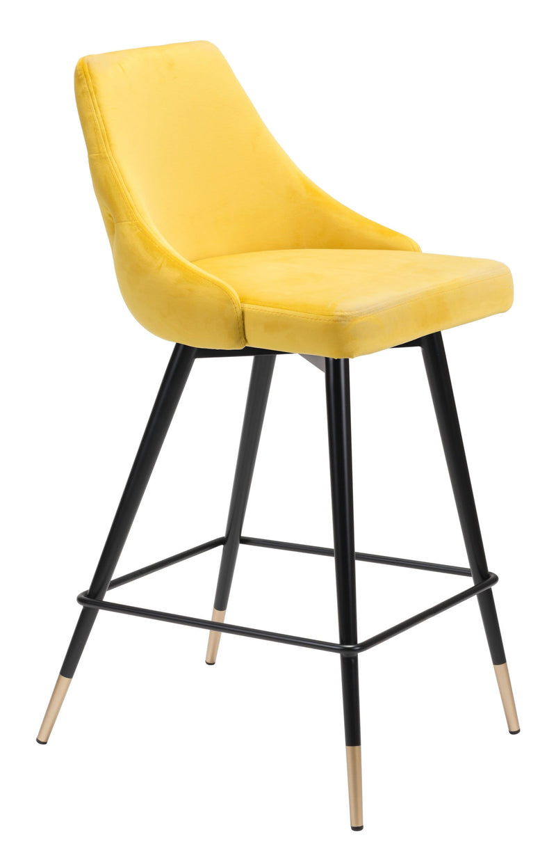 Counter Height Chairs - 18.5" x 20.9" x 36.4" Yellow, Velvet, Stainless Steel, Counter Chair