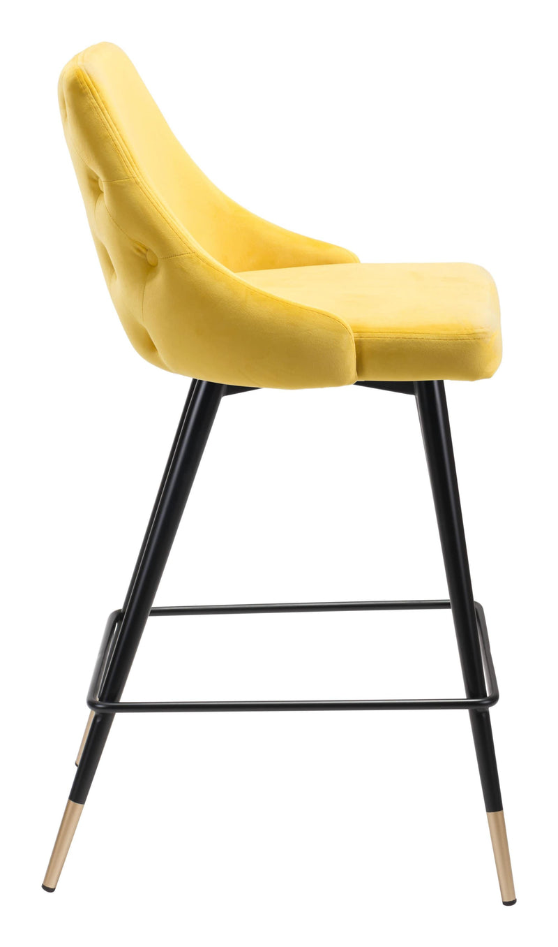 Counter Height Chairs - 18.5" x 20.9" x 36.4" Yellow, Velvet, Stainless Steel, Counter Chair